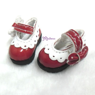 SHP112RED Bjd Doll Shoes 3.3cm Mary Jane Strap Shoe Red